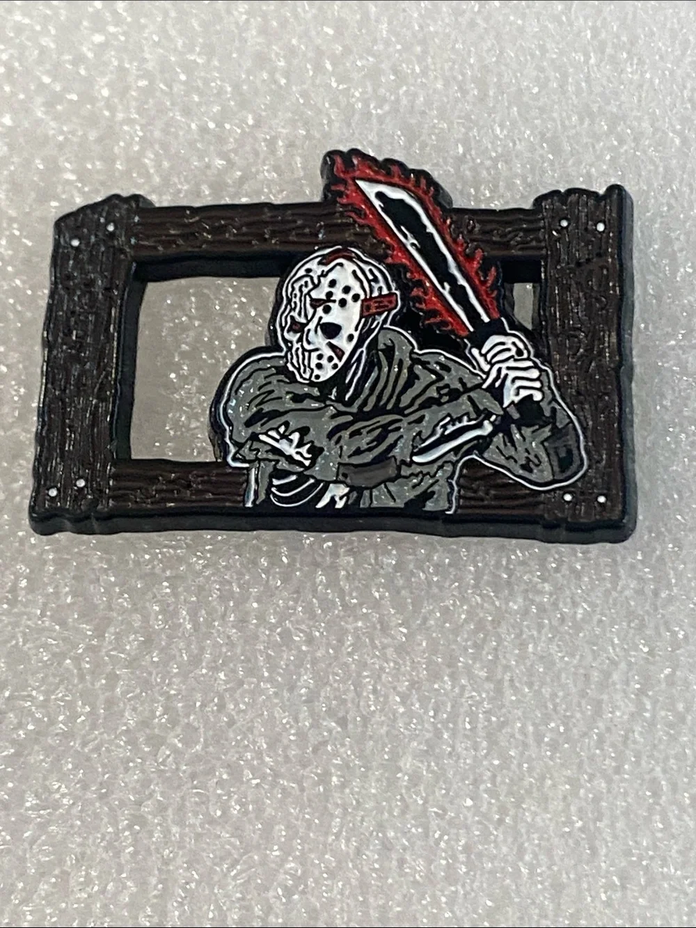 Horror Movie Friday the 13th Jason Voorhees Enamel Pin with Bloody Machete
